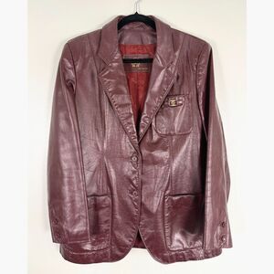 Vintage Etienne Aigner Oxblood Leather Blazer Jacket Womens 14 Button Coat